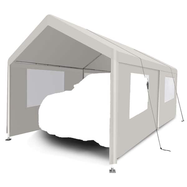 JimsMaison 19 ft. W x 9 ft. D x 9 ft. H White Roof Steel Carport