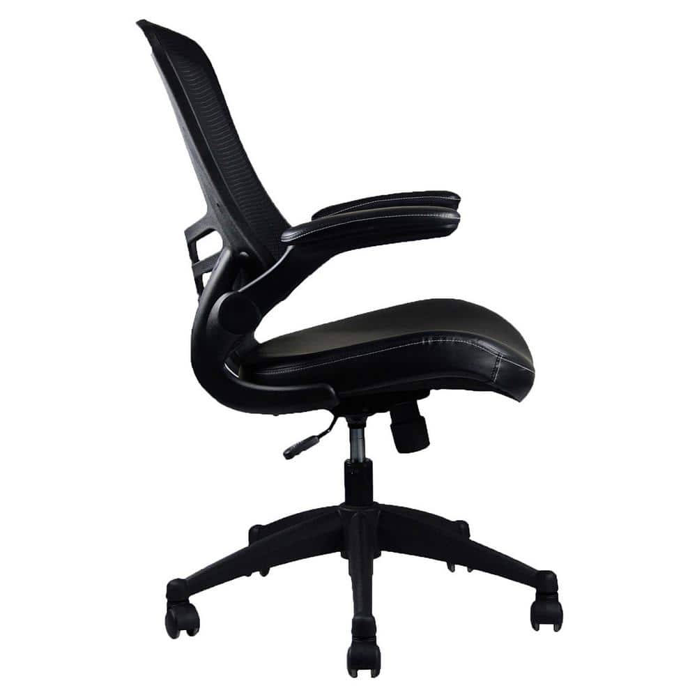 Ergonomic Black Mesh and Leather Task Chair with Adjustable Arms