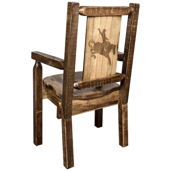 MONTANA WOODWORKS Homestead Collection Early American Laser Engraved Bronc Motif Captains Chair