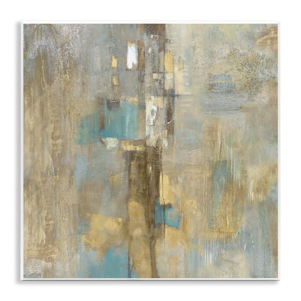 Stupell Industries Gold Abstract with Blue by Justin Turner Unframed Abstract Graphic Art Print 12 in. x 12 in.