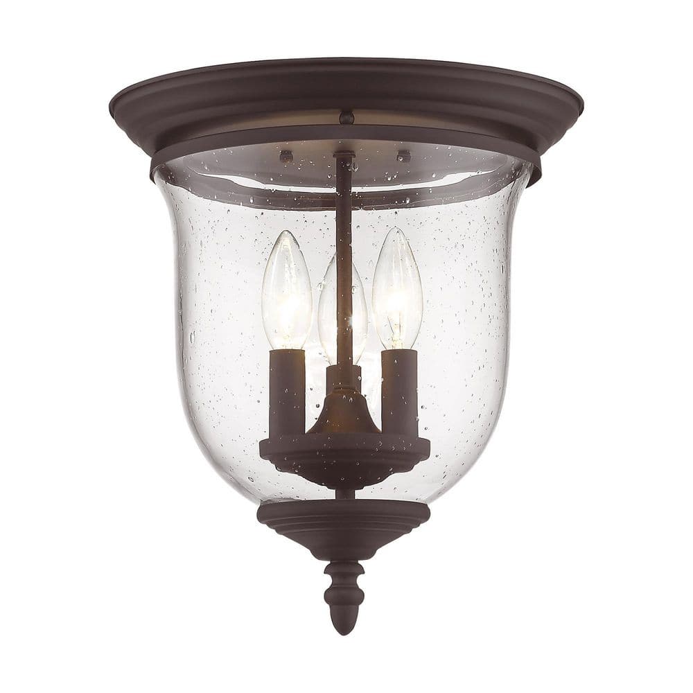 Bronze Legacy 3-Light Seeded Glass Jar Indoor/Outdoor Flush Mount