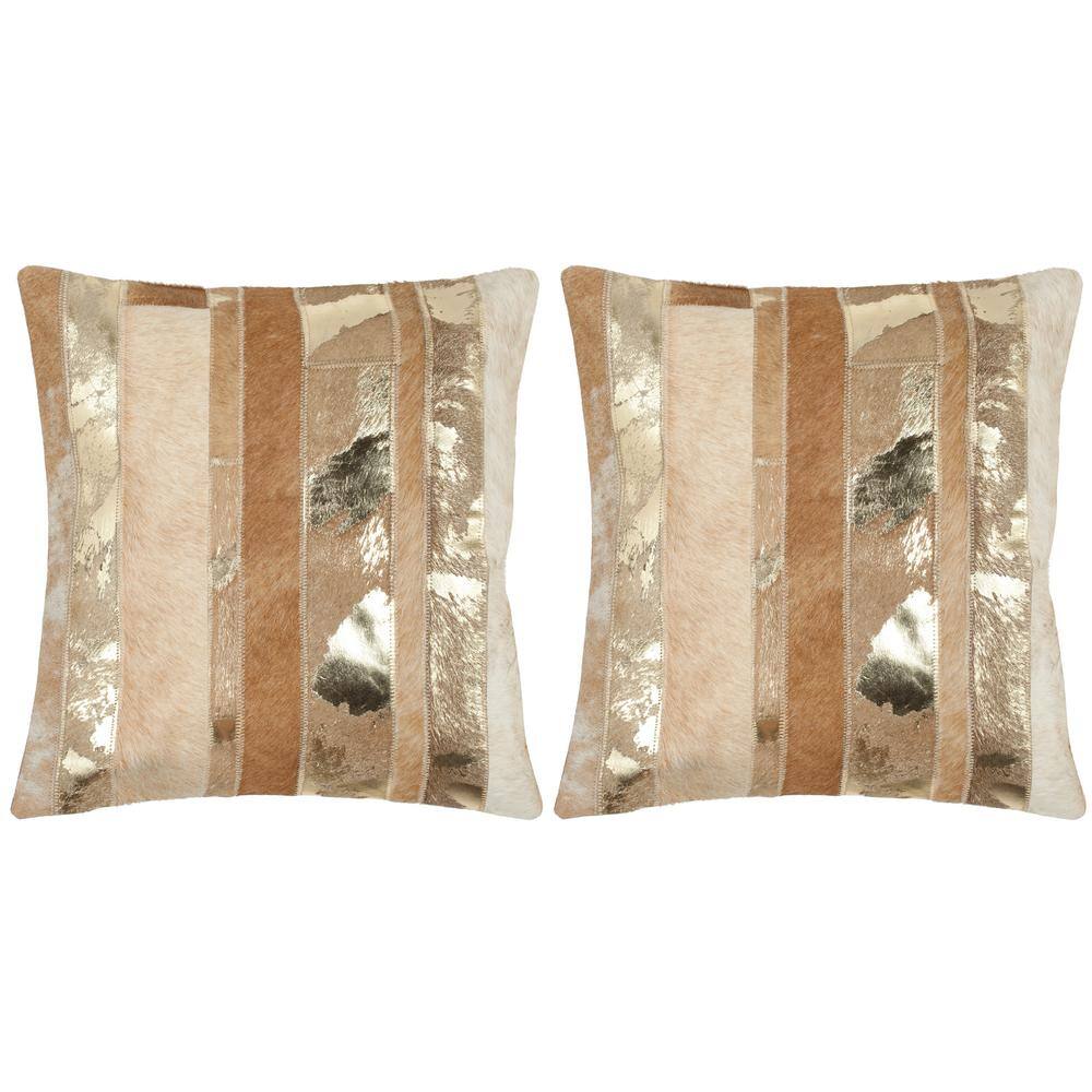 Contemporary Gold Embroidered Square Pillow Set, 18" x 18"