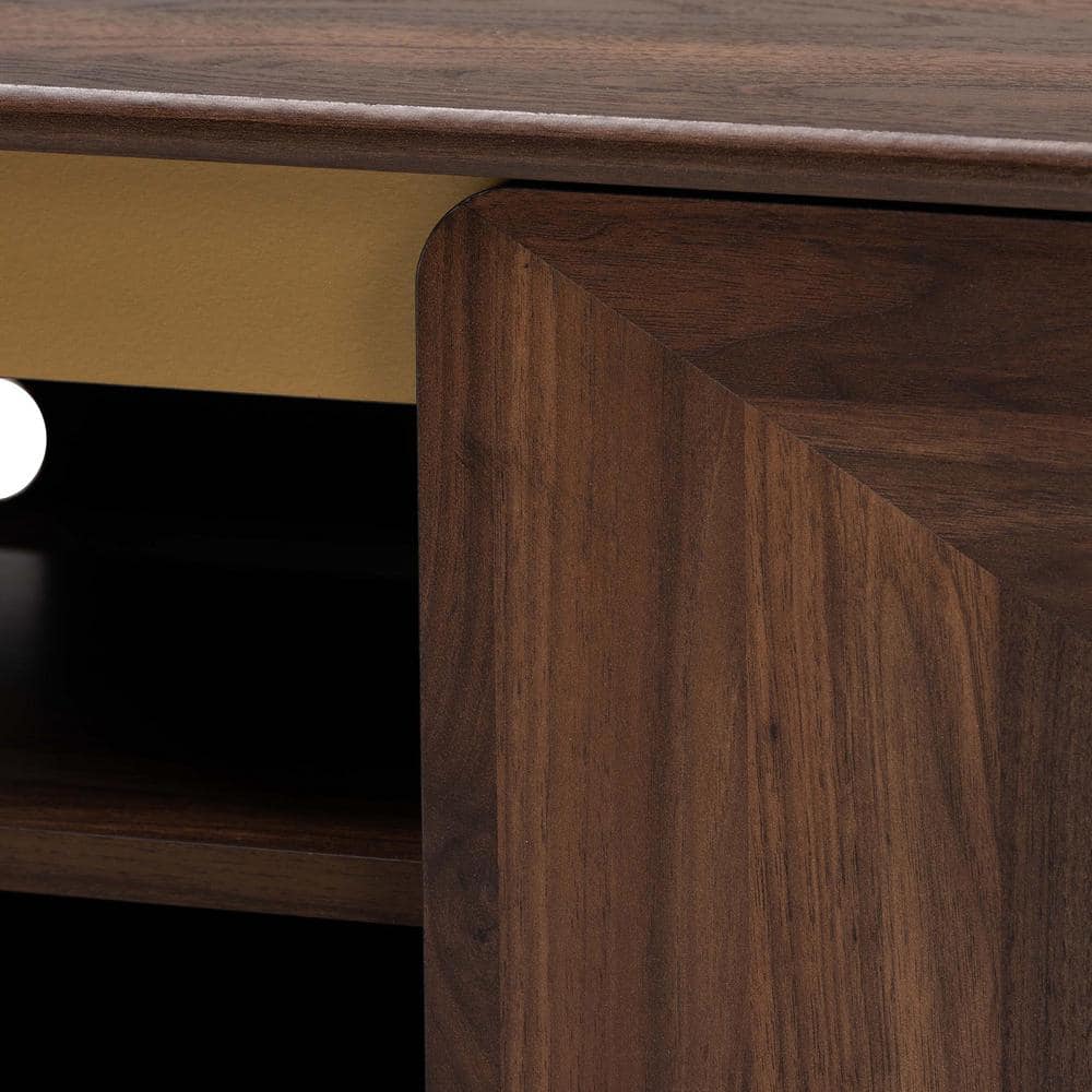 Graceland Walnut Brown Wood TV Stand with Gold Accents