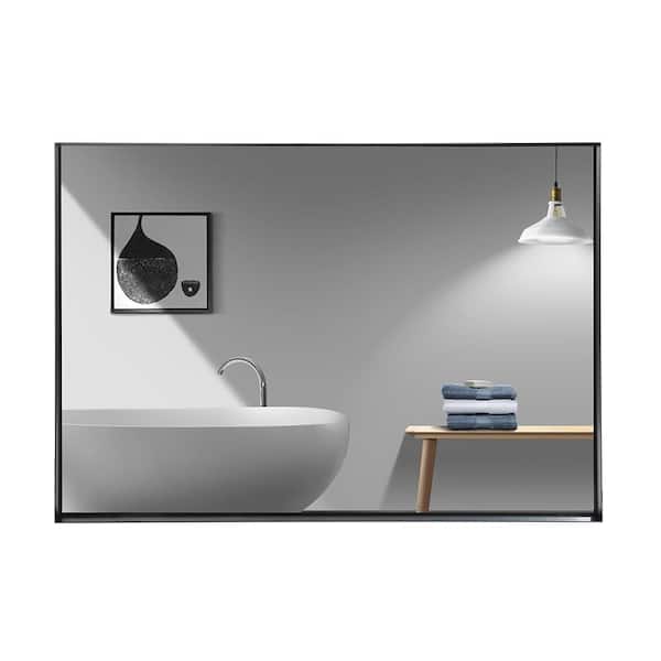 Unbranded 40 in. W. x 30 in. H Rectangular Framed Beveled Wall Bathroom Vanity Mirror in Black