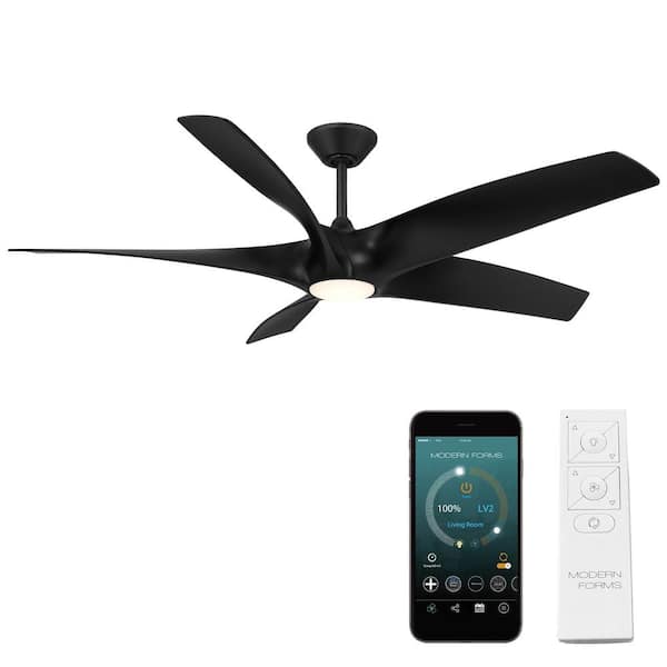 Modern Forms Zephyr 5 62 in. Smart Indoor/Outdoor Matte Black Standard Ceiling Fan with Selectable CCT Integrated LED and Remote