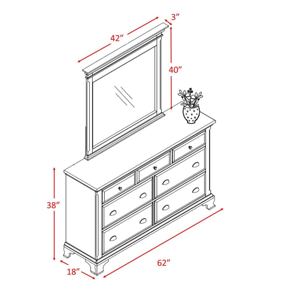 Brinley Cherry 62" Traditional Dresser with Mirror and Felt Lined Drawers