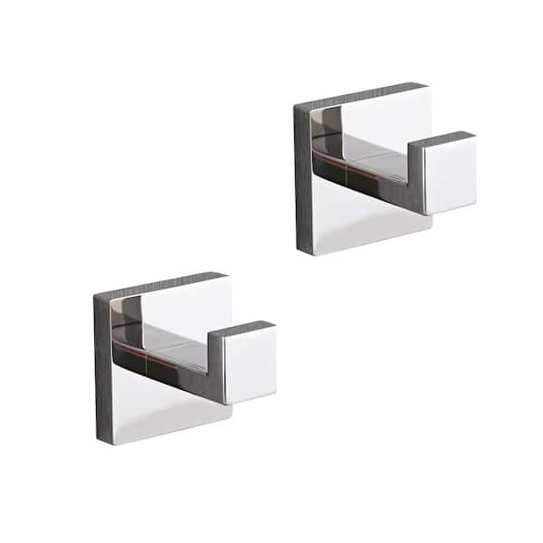 Zeus & Ruta 2-Piece Square Bathroom J-Hook Robe/Towel Hook in Chrome
