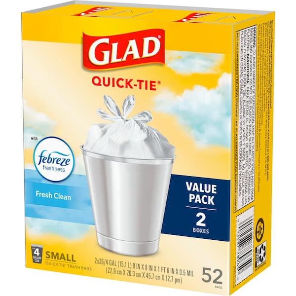 Glad Small Trash Bags with Odor Shield 4 Gallon 26 bags Pack of 2 