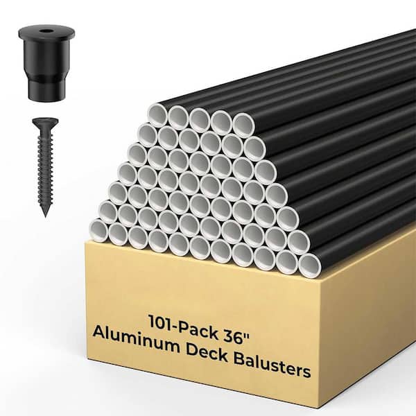 36 Round Aluminum Deck Balusters Black Spindles with Connectors for Outdoor Porch Stair Railings 101-Pack