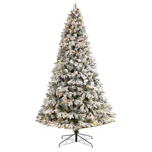 9 ft. Flocked Vermont Mixed Pine Artificial Christmas Tree with 650 LED Lights and 1960 Bendable Branches