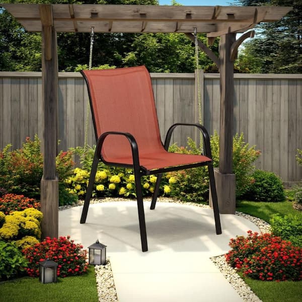 Feli Black Steel Outdoor Stacking Lounge Chair in Red Set of 2