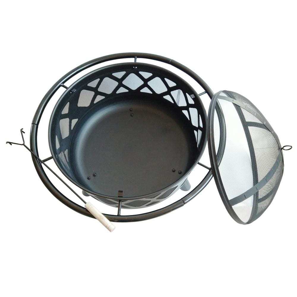 30" Black Steel Mesh Wood Burning Fire Pit