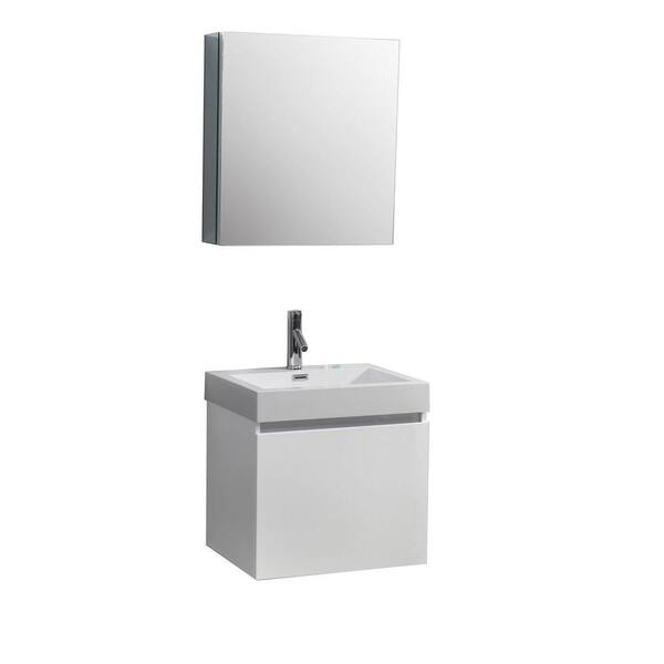 Virtu USA Zuri 24 in. W Bath Vanity in Gloss White with Polymarble Vanity Top in White with Square Basin and Mirror and Faucet