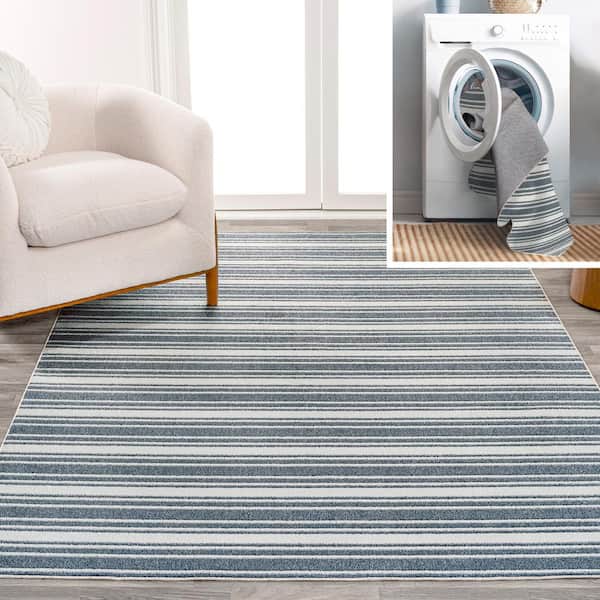 Fawning 2-Tone Striped Classic Low-Pile Machine-Washable Cream/Dark Gray 4 ft. x 6 ft. Area Rug