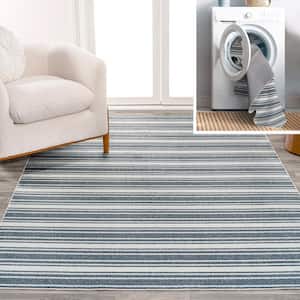 Cream/Dark Gray 5 ft. x 8 ft. Fawning 2-Tone Striped Classic Low-Pile Machine-Washable Area Rug