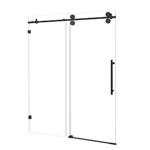 60 in. W x 76 in. H Sliding Frameless Shower Door in Matte Black with 3/8 in. Clear Glass