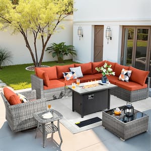 テーブル・チェア・ハンモック WHAT WE WANT WWW_FBFOOTSTAND HOOOWOOO Messi Gray 10-Piece Wicker Outdoor Patio