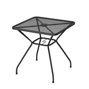 Patio Bistro Table, Outdoor Metal Dining Table with Umbrella Hole, Weather-Resistant for Patio Backyard Lawn Pool, Black
