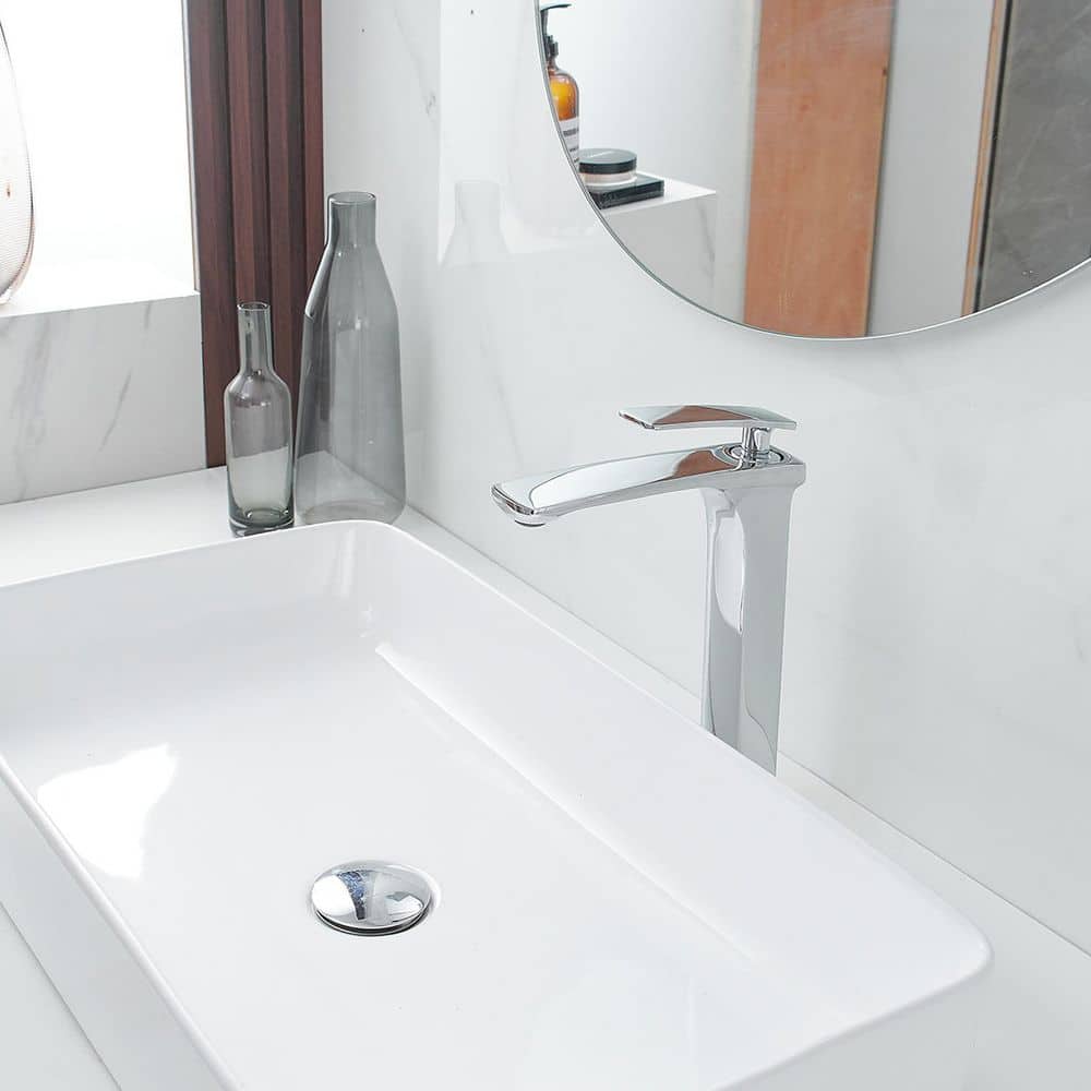 Polished Chrome Single Handle Vessel Sink Faucet with Pop-Up Drain