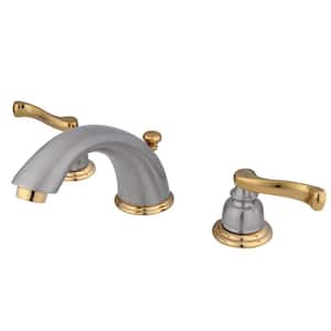 Royale 8 in. Widespread 2-Handle Bathroom Faucets with Plastic Pop-Up in Brushed Nickel/Polished Brass