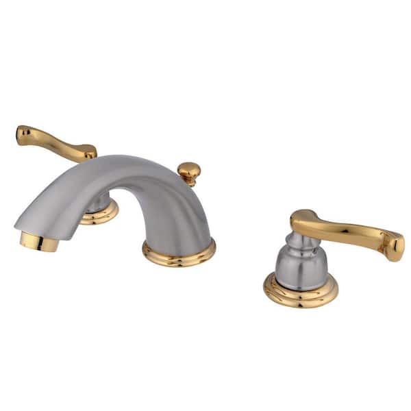 Kingston Brass Royale 8 in. Widespread 2-Handle Bathroom Faucets with Plastic Pop-Up in Brushed Nickel/Polished Brass