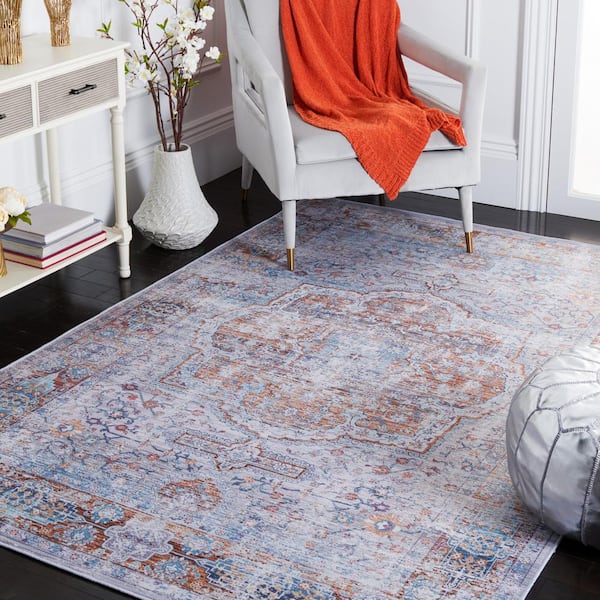 Tuscon Beige/Rust 8 ft. x 10 ft. Machine Washable Distressed Border Area Rug