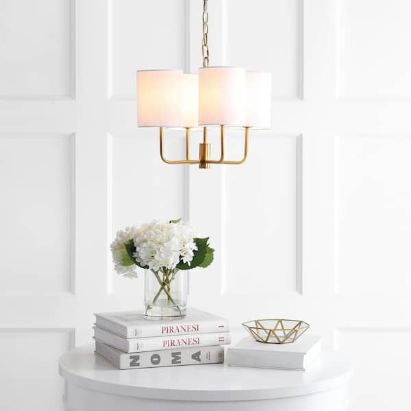 Elias 4-Light Brass Gold Chandelier Lighting with Off-White Shades