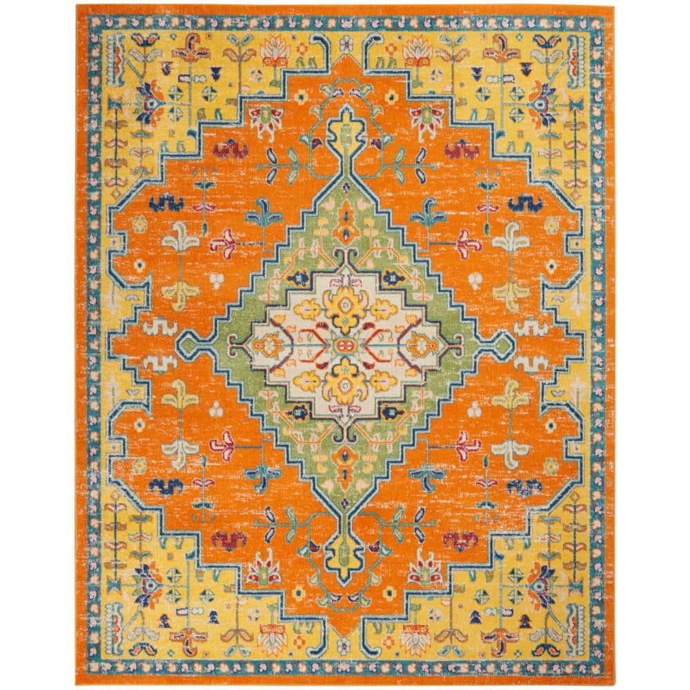 Bohemian Medallion 9' x 12' Orange Multicolor Easy-Care Area Rug