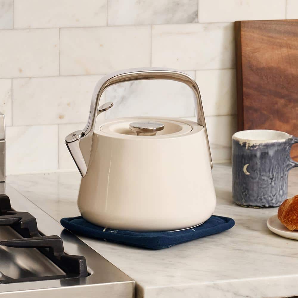 Off-White Stainless Steel Whistling Tea Kettle