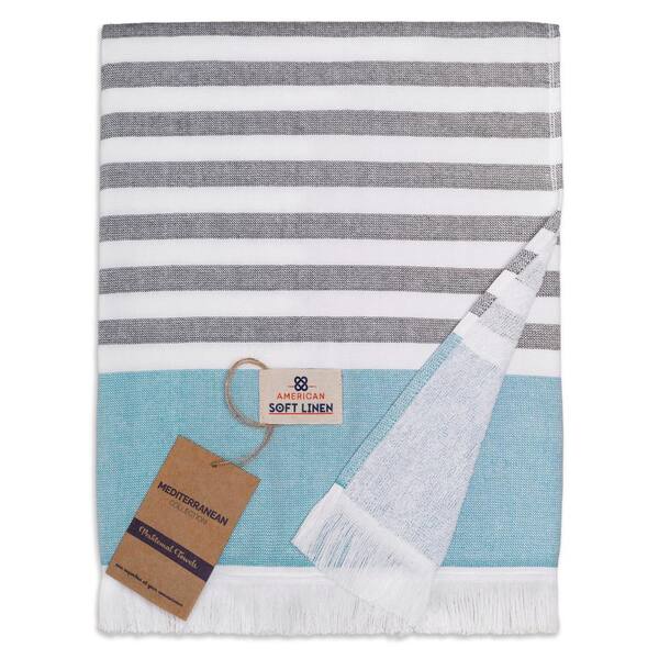 American Soft Linen Peshtemal Beach Towels, Turkish Terry 35x60 Inches, Decorative Towels, Sky Blue