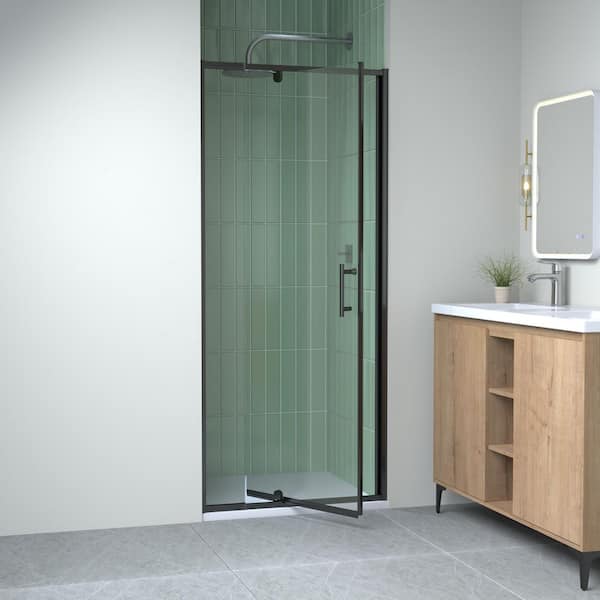 KeepTech 28-32 in. W x 72 in. H Swing Pivot Frame Shower Door in Matte Black Finish with Clear Tempered Glass