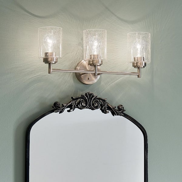 Winslow 21.5 in. 3-Light Brushed Nickel Contemporary Bathroom Vanity Light with Clear Seeded Glass