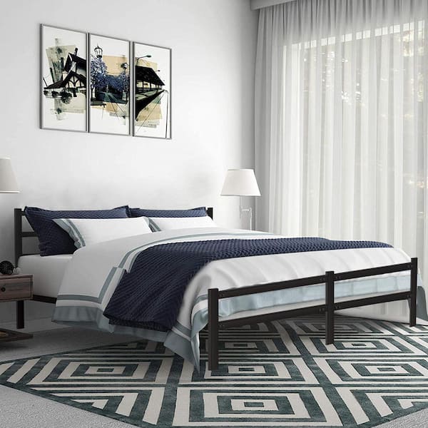 Lusimo Black King Platform Bed Frame with Headboard