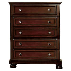 40 in. Cherry Brown 5-Drawer Wooden Chest of Drawers