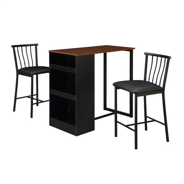 Dorel Living 3-Piece Walnut / Black Counter Height Bar Set