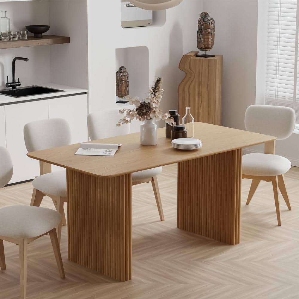 Rectangle Oak Wood 67 in. W Double Pedestal Dining Table Seats-6