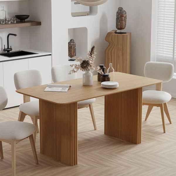 Lirago Rectangle Oak Wood 67 in. W Double Pedestal Dining Table Seats-6