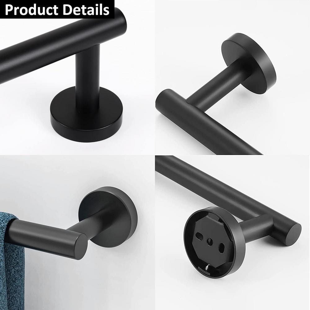 Matte Black 24-Inch Stainless Steel Wall-Mounted Towel Bar