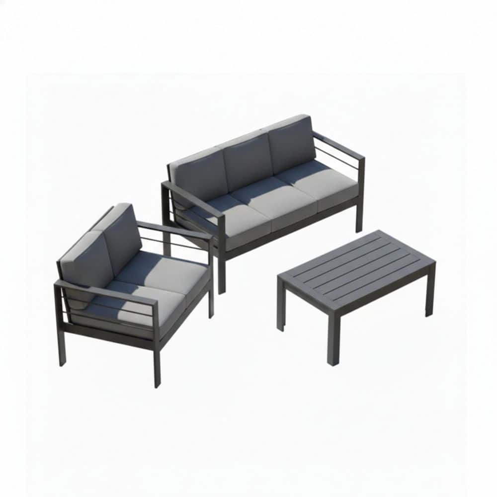 3-Piece Aluminum Outdoor Sectional Seating Set with Dark Gray Cushions, Patio Conversation Set, 5-Seat Outdoor Sofa Set price history on PriceWatchPro