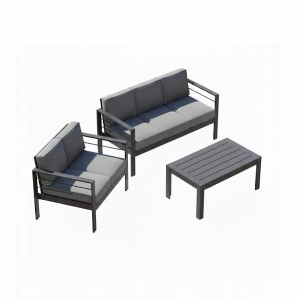 Sudzendf 3-Piece Aluminum Outdoor Sectional Seating Set with Dark