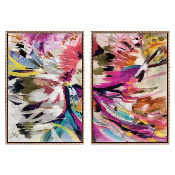 Kate and Laurel Sylvie Colorful Abstract Framed Canvas Wall Art Set 2-Piece Gold 23.00 in. x 33.00 in.