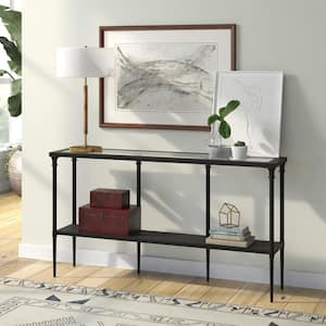 55 in. Blackened Bronze Rectangle Glass Console Table with Solid Metal Shelf