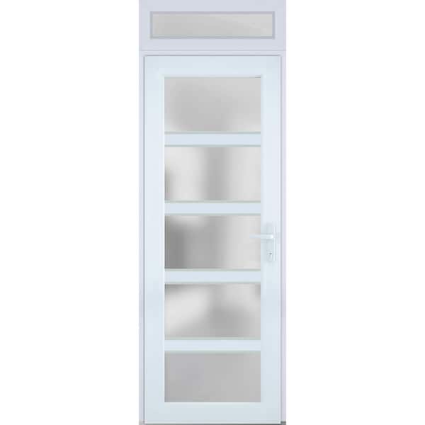 VDOMDOORS 30 in. x 94 in. Left-Hand/Inswing Transom Frosted Glass White Steel Prehung Front Door with Hardware