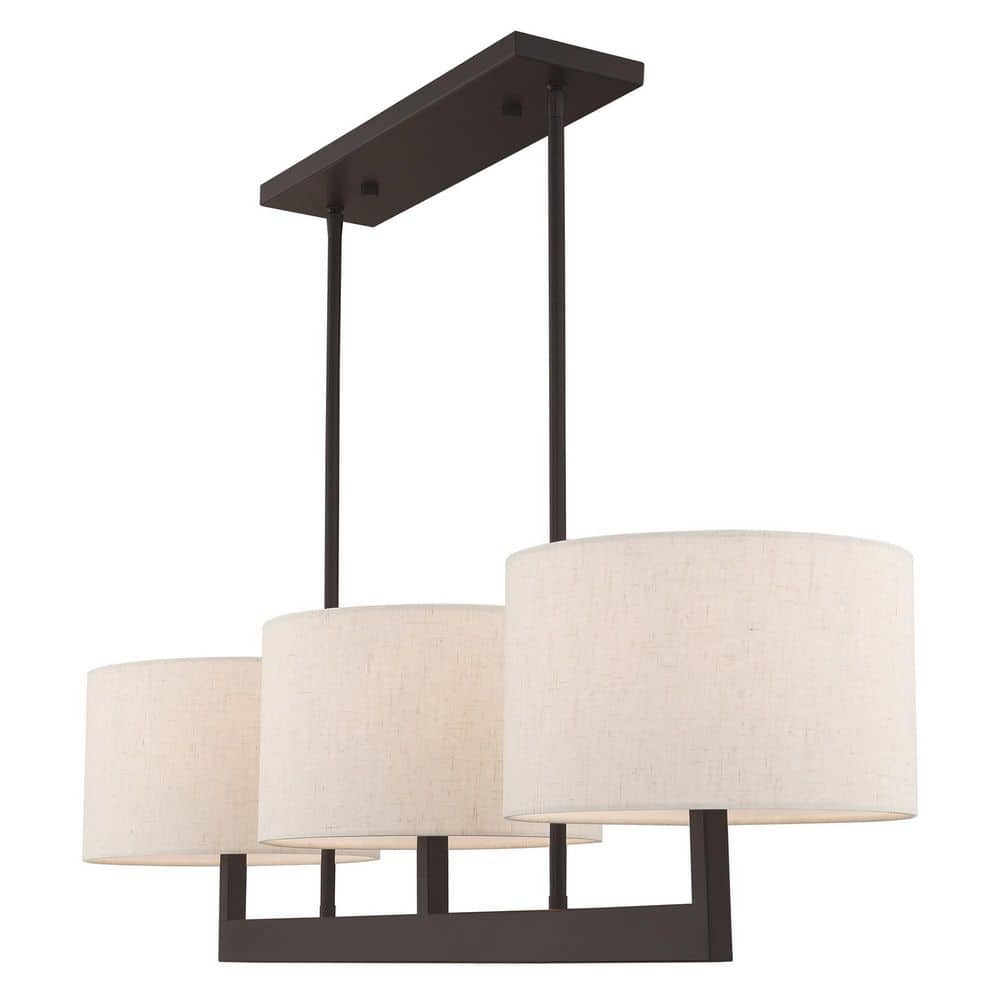 Contemporary Bronze 3-Light Chandelier with Oatmeal Fabric Shade