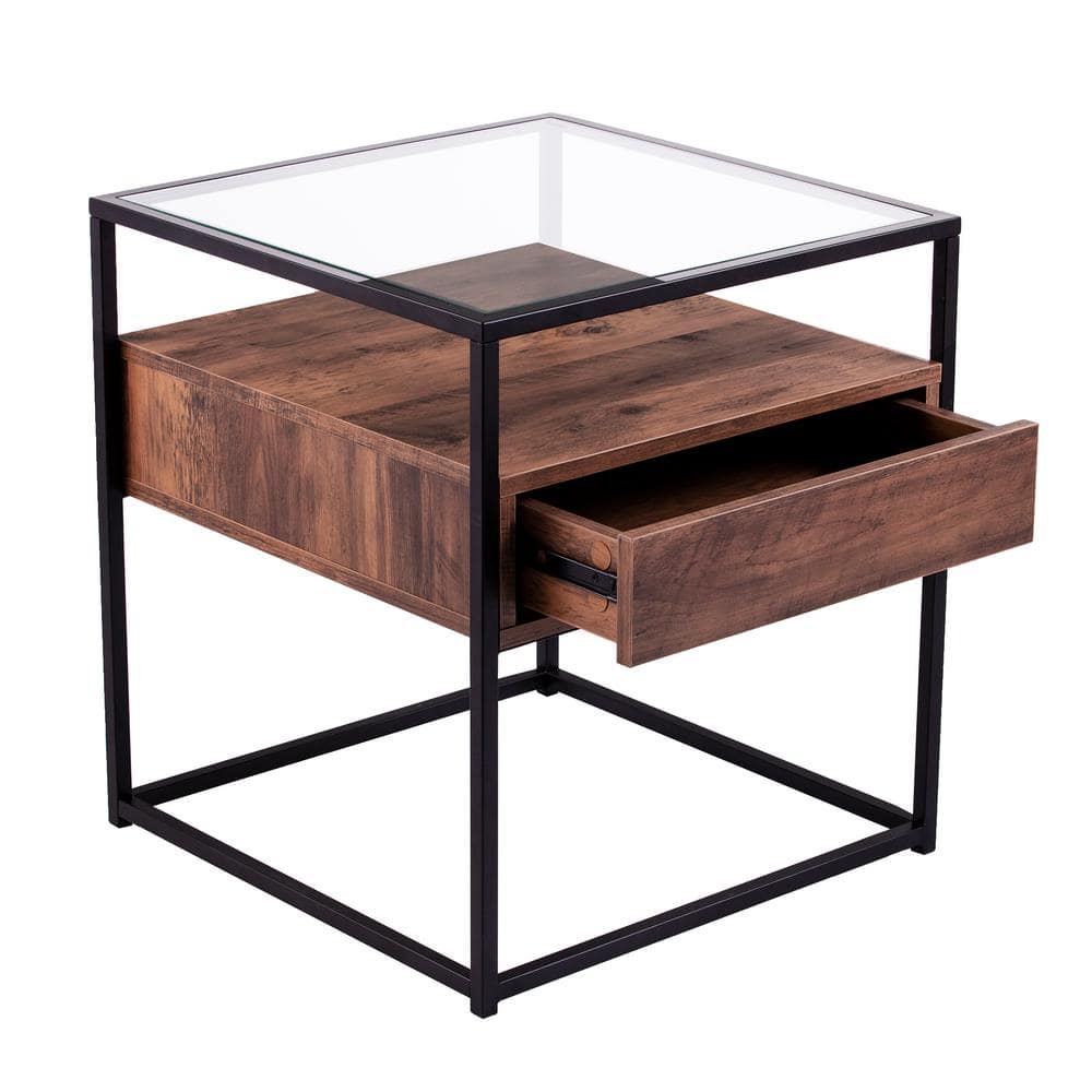 Winnifred Black and Natural Glass-Top Storage End Table - thumbnail 10