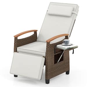 Mix Brown Plastic Outdoor Lounge Chair with White Cushions