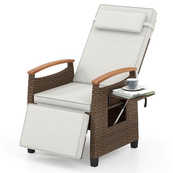 Costway Mix Brown Plastic Outdoor Lounge Chair with White Cushions