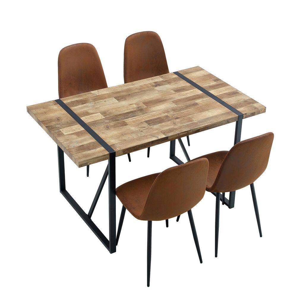 5-Piece Rectangular Brown/Wood Wood Top Dining Table Set Seats 4 with 4 Chairs