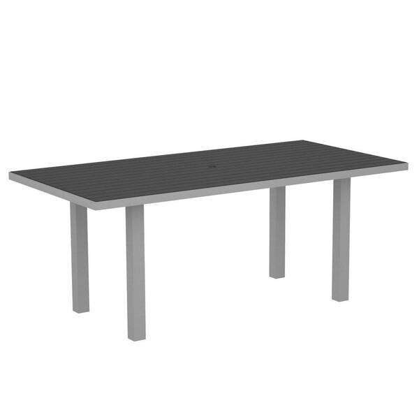 POLYWOOD Euro Textured Silver 36 in. x 72 in. Patio Dining Table with Slate Grey Top
