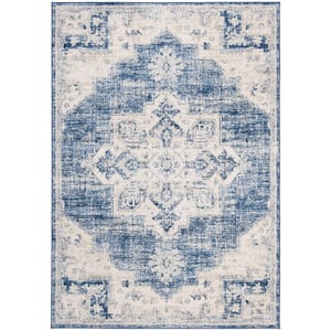 Brentwood Ivory/Navy 4 ft. x 6 ft. Border Area Rug